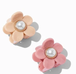 Fermaglio per capelli Claire's rosa e beige fiore accento perla nuovo con etichette 2 pezzi - Foto 1 di 4