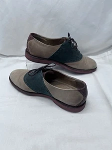 Cole Haan 5776 3-Tone Tan/Brown/Green Mens 10.5D USA Leather Brogue Saddle Shoes - Picture 1 of 12