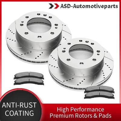 Front Slotted Rotors Brake Pads Fit Chevrolet Silverado GMC Sierra 2500 3500 HD - Image 1 of 4