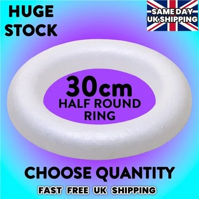 30cm Polystyrene HALF round rounded Rings Wreaths for craft christmas florist  - Image 1 of 4