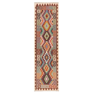 Kelim Afghan 303x83 cm Handgewebter Orientteppich kilim Wolle Carpet Rug Läufer - Picture 1 of 11
