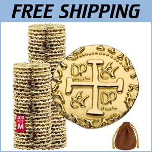 100 monedas piratas de metal dorado - Doblones auténticos para juegos y aventuras con disfraces - Imagen 1 de 8