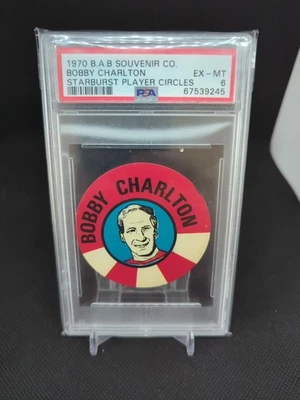 1970 B.A.B. BAB Souvenir Co. Starburst Player Circles Bobby Charlton PSA 6 Foto 1 de 2