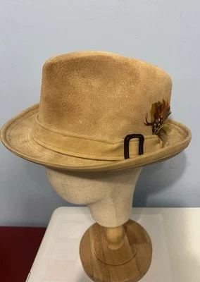  Knox Men Hat Size 7 1/8 Fedora Vintage Suede Leather Beige  - Image 1 of 4