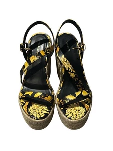 Versace Women Barocco Floral 100% Leather Ankle Strap Wedge Sandal Shoes Size 38 - Picture 1 of 10