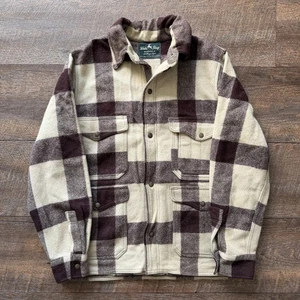 Vintage 1950’s Mens L White Stag Brown/Beige Plaid Mackinaw 100% Wool Coat - Bild 1 von 14
