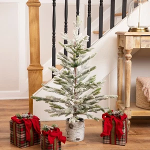 Northlight Heavily Flocked Artificial Christmas Tree in Round Glittered Pot - - Picture 1 of 9