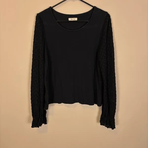 Madewell Black Textured Cotton Long Sleeve Blouse Top Size Medium - Picture 1 of 6