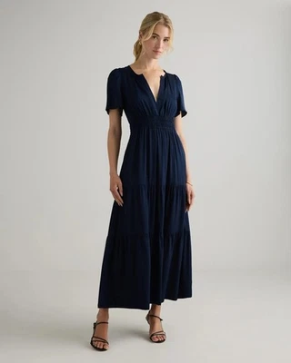 Quince Navy Medium  Washable Stretch Silk Tiered Maxi Dress - Image 1 of 4