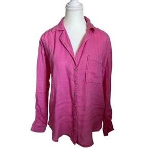 Anthropologie Vibrant Pink Button-Down Shirt !00%Linen Size S - Picture 1 of 11