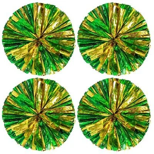 2 Pair Metallic Foil Cheerleader Pom Poms for Sports Party Dance Chearing Squad - Picture 1 of 5