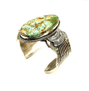 Navajo Handmade Sterling Silver Royston Turquoise Bracelet By Garrett Hale Rare  - Picture 1 of 11