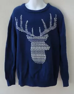 Gymboree Boys Sweater Medium 7 8 Deer Head Classic Holiday Navy Blue Reindeer - Picture 1 of 4