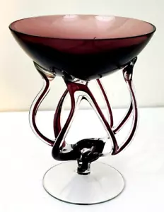 Amethyst lila und klar handgefertigte Kunst Glas Skulptur Quallen Oktopus Schüssel - Bild 1 von 11