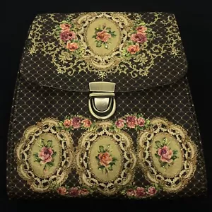 Pouch Bag Small Michal Negrin crystals flowers Long Metal Chain fabric Israel - Picture 1 of 13