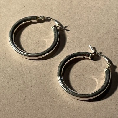 Pendientes de aro de tubo de plata de ley de 4 mm lisos pulidos redondos de 1 pulgada NUEVOS 20% DE DESCUENTO Foto 1 de 4