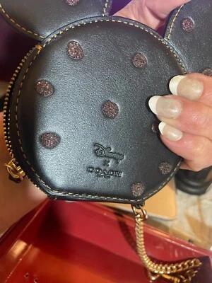 NWT Coach X Disney Minnie Mickey Mouse Ears Polka Dot Wristlet Chain Coin Purse - Image 1 of 3