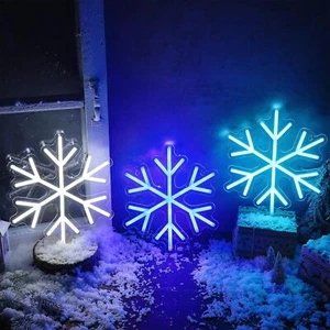 3PCS Snowflake White Blue Merry Christmas Neon Signs LED Light Home Decor Winter - Picture 1 of 6