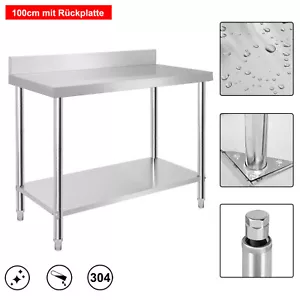 304 Edelstahltisch 100cm Aufkantung Gastro Tisch Arbeitstisch Küchentisch 160kg - Bild 1 von 12