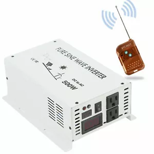 500W Pure Sine Wave Car Power Inverter 12/24V DC to 110/220V AC Remote Switch - Picture 1 of 6