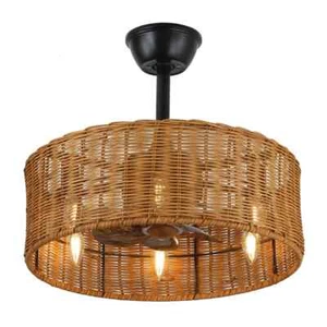 BD1804-18.1" Cottage Rattan Caged Reversible Ceiling Fan with Remote and 6 Light - Picture 1 of 10
