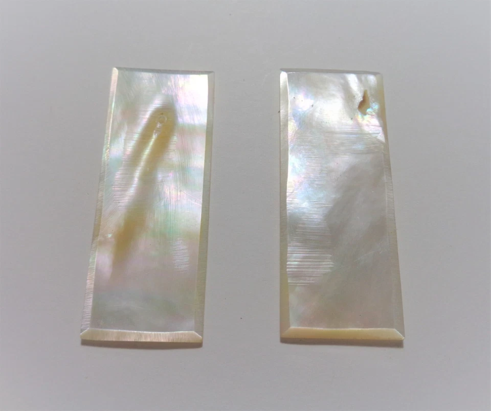 B: Mother of Pearl Shell Knife Handle Making Rectangular Slab Beveled Set of 2 Foto 1 de 2