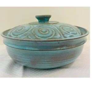 RARE MCM Robert L. Morgan Studio Pottery Turquoise Serving Dish with Lid - Picture 1 of 8