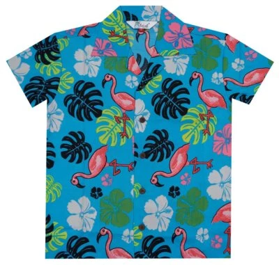 Hawaiian Shirts Boys Flamingo Beach Aloha Party Camp Short Sleeve Holiday Casual - Image 1 of 2