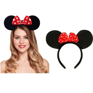 RED BOW MOUSE EARS Hairband Fancy Halloween Fun Party Spotted Ladies Kids Girls - Picture 1 of 3