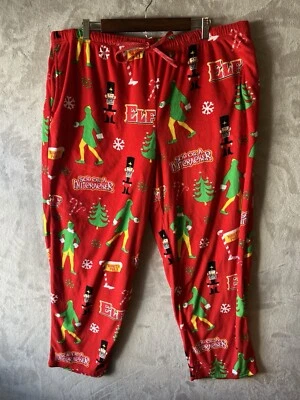 Elf Pajama Pants Women's 2X 18W-20W PJ Red Soft Fleece Drawstring Elastic Waist - Image 1 of 4