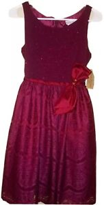 Burgundy Maroon Lace Formal Party Dress Sz 16 Midi Length Sparkled by Emily West