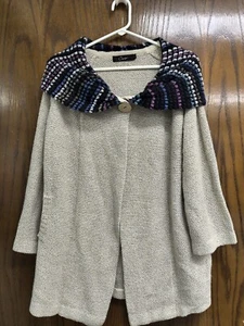 Anthropologie Curio Jacket Knit Size L Knit Collar Lagenlook Swing Coat Wool - Picture 1 of 10