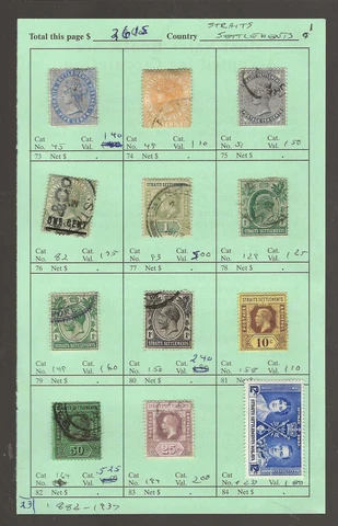 STRAITS SETTLEMENTS...Sc #45/237...M & U...1882/1937...12 Diff...SCV $26.15 Cover