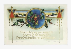 Weihnachtszeit Schneeszene Stechpalme Beeren Design Postkarte - Bild 1 von 2