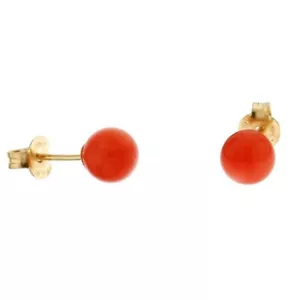 Orecchini pallina sfera corallo rosso a lobo perno e farfallina oro giallo 18 kt - Foto 1 di 1