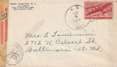1945 USA censored cover sent from San Francisco CA to Baltimore MD - Image 1 of 2