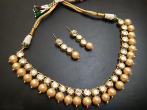 Indian Bollywood Kundan Necklace Earrings Set Gold Plated Pakistani Jewelry - Picture 1 of 2