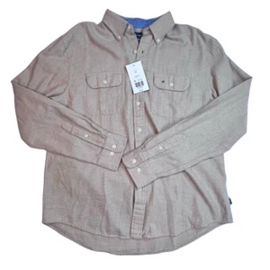 Camisa Crown & Ivy Para Hombre Mediana Beige Acogedora Franela Algodón Preppy Top con Botones - Imagen 1 de 9