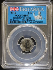 2018 Platinum Britannia £10 PCGS MS69 1/10 Oz. FIRST DAY OF ISSUE - 999.5 - Picture 1 of 3