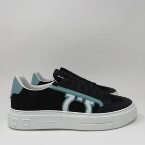 Salvatore Ferragamo Borg 5 Sneakers Uomo Pelle Scamosciata Taglia 7 M Nero Blu - Foto 1 di 10