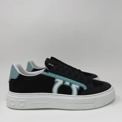 Salvatore Ferragamo Borg 5 Men's Suede Leather Sneakers Size 7 M Black Blue — 第 1/4 张图片