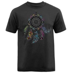 Hermosa Camiseta Negra Atrapasueños Indio Nativo Americano Boho Pluma - Imagen 1 de 17