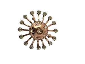 Vintage Rose Gold Atomic Sun & Stars Brooch w/ Rhinestones - Picture 1 of 6