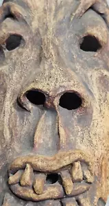 Vintage MCM Tiki Tribal Pottery Wall Hanging Face Mask Hand Crafted Stamped COOL - Picture 1 of 7