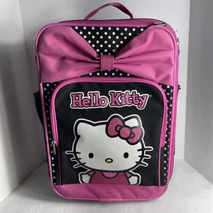 Hello Kitty Pink Bow Rolling Luggage Suitcase Black Polka Dots 17” (Very Good) - Picture 1 of 8