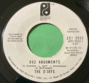 992 Arguments by The O’Jays (Philadelphia Int,1972) Mono + Stereo Promo Vinyl 45 - Picture 1 of 7