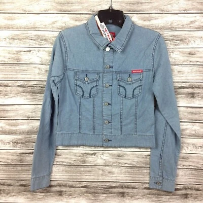 Dickies Girl Denim Jean Jacket Juniors Large Small High Waist Button Front - Image 1 of 3