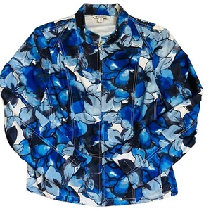 Blau Blumen leichte Reißverschluss Langarm Freizeit Karriere Jacke Damengröße 12 - Bild 1 von 9