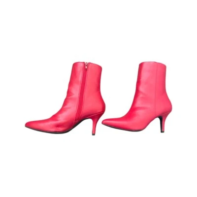 Size 5 1/2 Qupid Bright Red Leather Booties. Narrow foot. - Image 1 of 3
