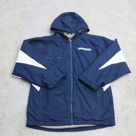 Reebok Jacket Mens X Large Blue Long Sleeve NFL Dallas Cowboys Puffer Coat Logo Cover